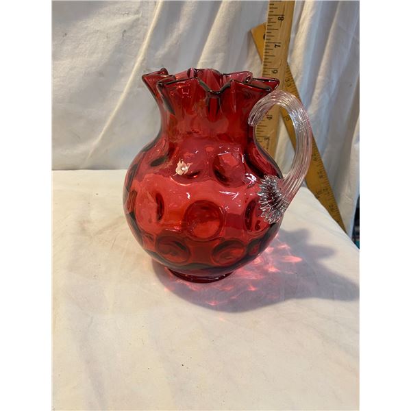 Ruby red flash glass pitcher