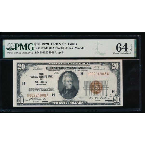 1929 $20 St Louis FRN PMG 64EPQ