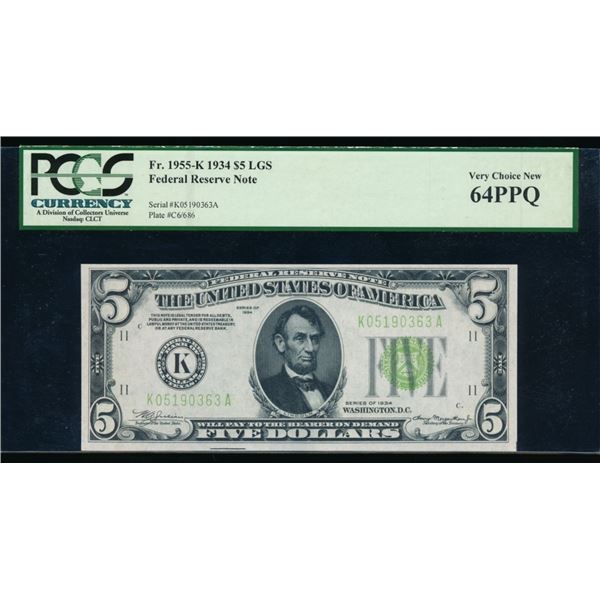 1934 $5 Dallas FRN PCGS 64PPQ