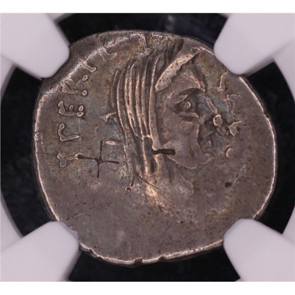 ROMAN IMPERATORIAL. Julius Caesar. P. Sepullius Macer. AR Denarius. ca. Feb.-Mar. 44 B.C. NGC Choice