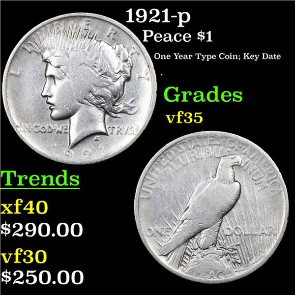 1921-p Peace Dollar $1 Grades vf++