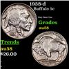 Image 1 : 1938-d Buffalo Nickel 5c Grades Choice AU/BU Slider