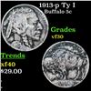 Image 1 : 1913-p Ty I Buffalo Nickel 5c Grades vf++