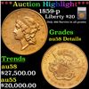 ***Auction Highlight*** 1859-p Gold Liberty Double Eagle $20 Graded au58 Details BY SEGS (fc)