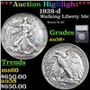 ***Auction Highlight*** 1938-d Walking Liberty Half Dollar 50c Graded au58+ BY SEGS (fc)