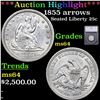 Image 1 : ***Auction Highlight*** 1855 arrows Seated Liberty Quarter 25c Graded ms64 BY SEGS (fc)