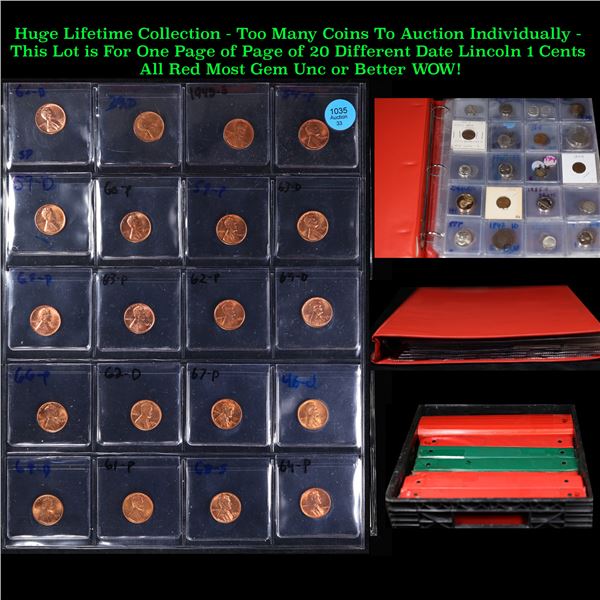 Page of 20 Different Date Lincoln Cents All Red, Most Gem! UNC or Better - Huge Liifetime Collection