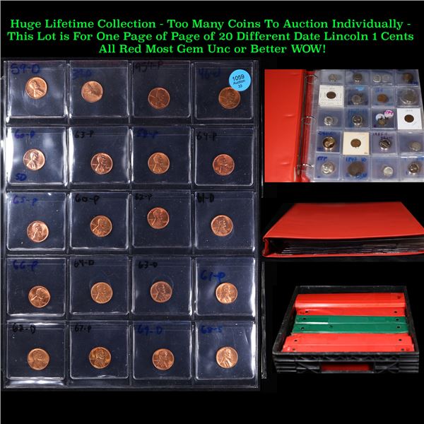Page of 20 Different Date Lincoln Cents All Red, Most Gem! UNC or Better - Huge Liifetime Collection