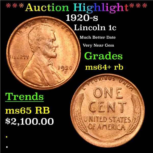 ***Auction Highlight*** 1920-s Lincoln Cent 1c Grades Choice+ Unc RB (fc)