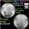 Image 1 : ***Auction Highlight*** 1878-p 7tf Morgan Dollar $1 Graded ms65 By SEGS (fc)