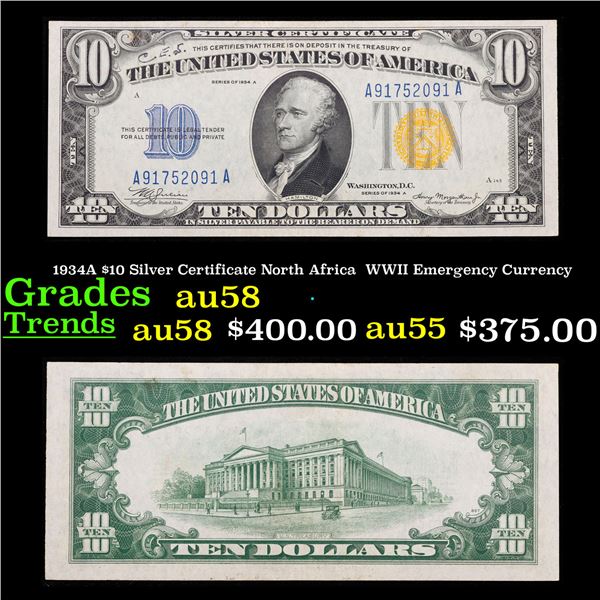 1934A $10 Silver Certificate North Africa  WWII Emergency Currency Grades Choice AU/BU Slider