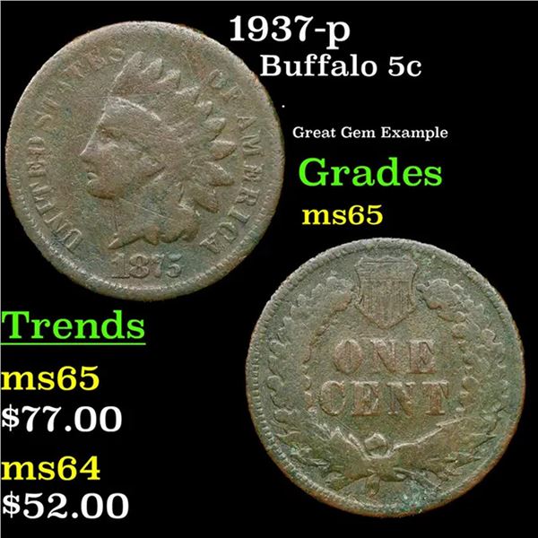 1937-p Buffalo Nickel 5c Grades GEM Unc