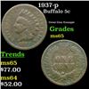 Image 1 : 1937-p Buffalo Nickel 5c Grades GEM Unc