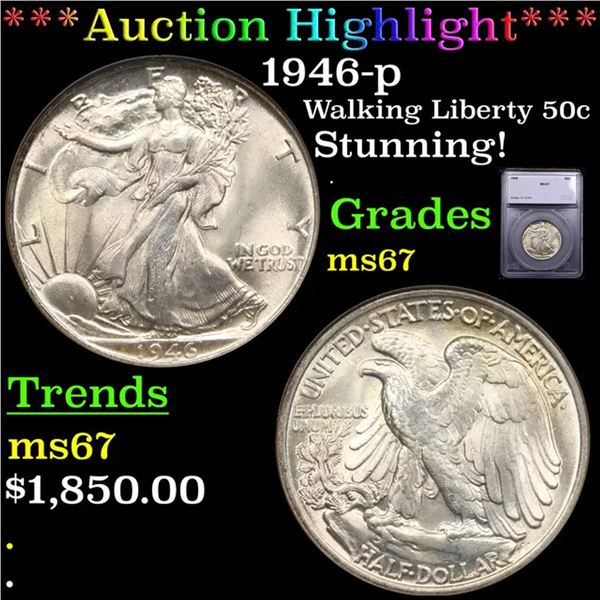 ***Auction Highlight*** 1946-p Walking Liberty Half Dollar 50c Grades ms67 By SEGS (fc)