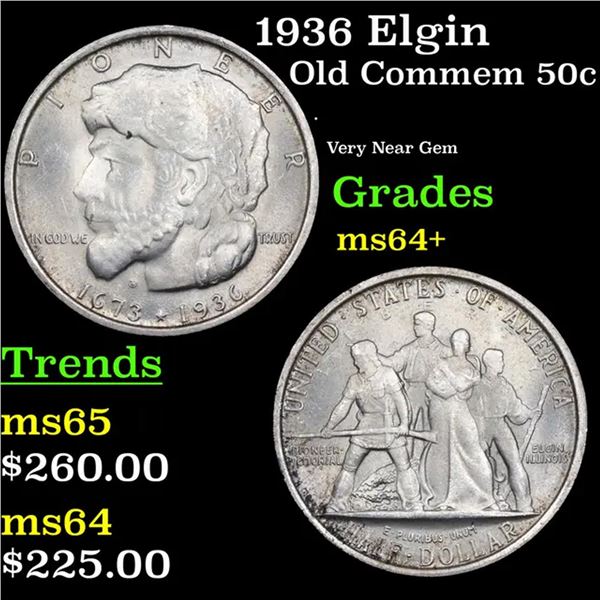 1936 Elgin Old Commem Half Dollar 50c Grades Choice+ Unc