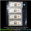 Image 1 : Page of 4x $2 Red Seal United States Notes **Star Note** 1953a, **Star Note** 1963, 1953a, 1963 AU/C