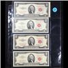 Image 2 : Page of 4x $2 Red Seal United States Notes **Star Note** 1953a, **Star Note** 1963, 1953a, 1963 AU/C