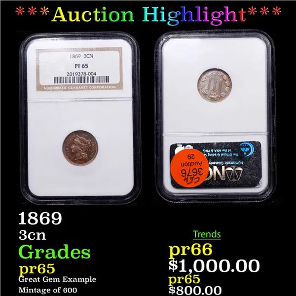 Proof ***Auction Highlight*** NGC 1869 Three Cent Silver 3cs Graded pr65 By NGC (fc)