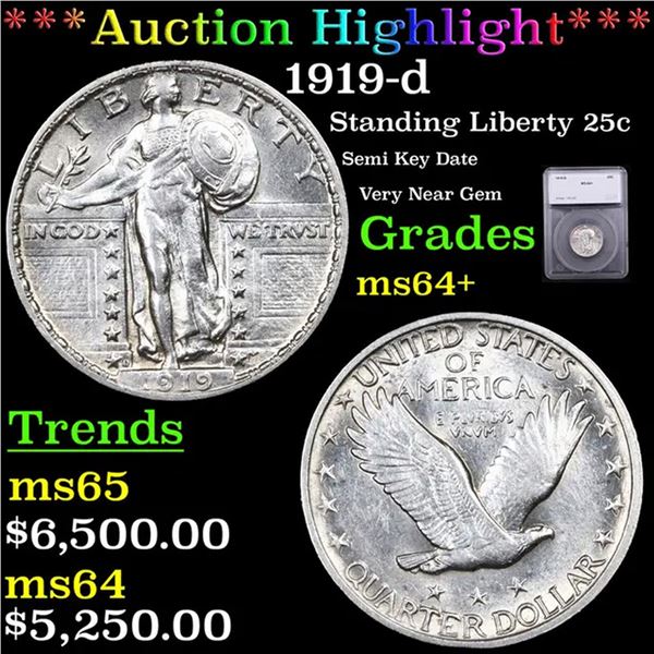 ***Auction Highlight*** 1919-d Standing Liberty Quarter 25c Graded ms64+ BY SEGS (fc)