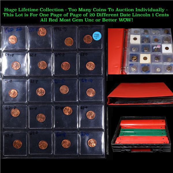 Page of 20 Different Date Lincoln Cents All Red, Most Gem! UNC or Better - Huge Liifetime Collection