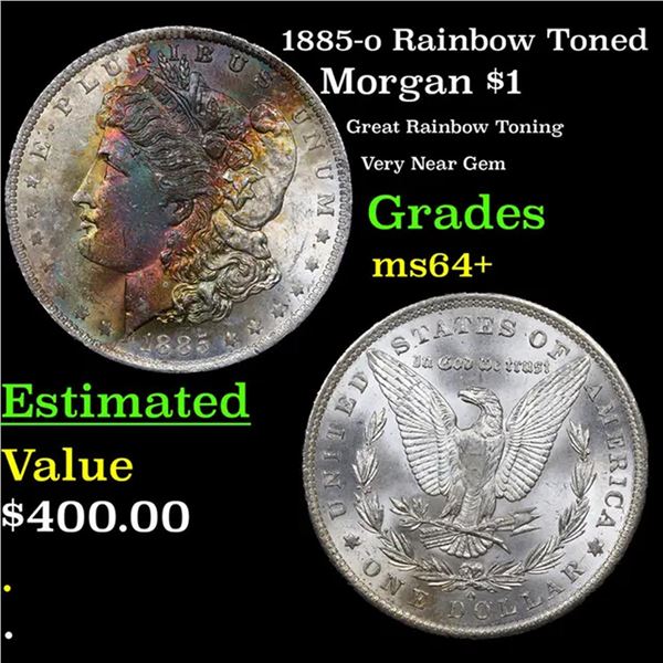 1885-o Morgan Dollar Rainbow Toned $1 Grades Choice+ Unc