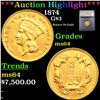 Image 1 : ***Auction Highlight*** 1874 Three Dollar Gold 3 Graded ms64 By SEGS (fc)