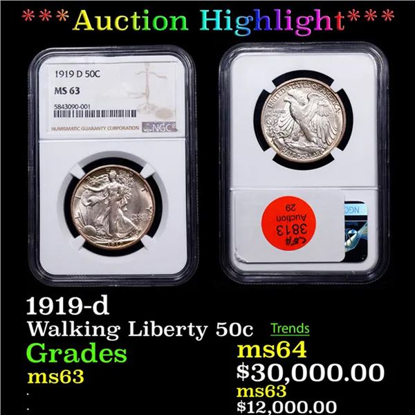 ***Auction Highlight*** NGC 1919-d Walking Liberty Half Dollar 50c Graded ms63 By NGC (fc)