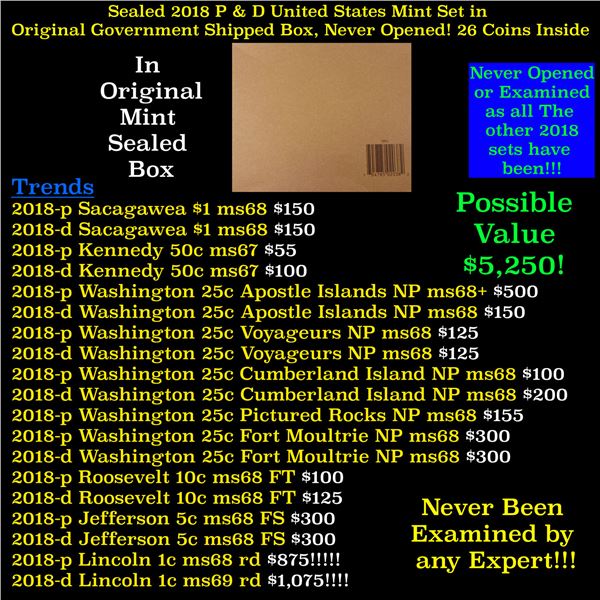 Sealed 2018 United States Mint Set in Original Government Shipped Box, Never Opened! 20 Coins Inside