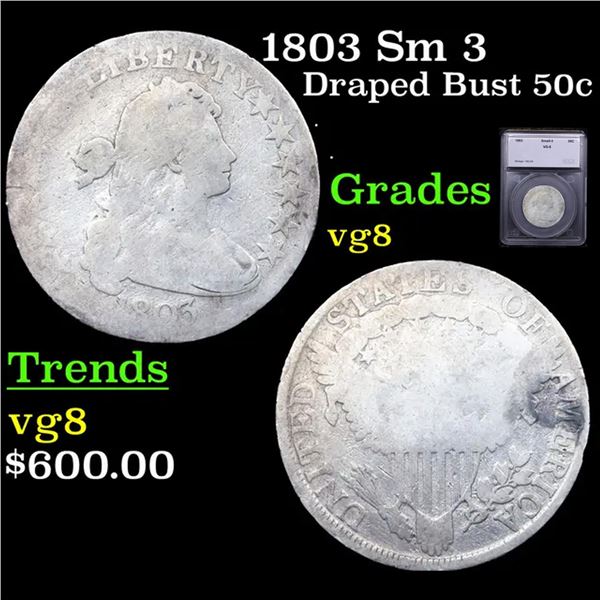 ***Auction Highlight*** 1803 Sm 3 Draped Bust Dollar $1 Graded vg8 By SEGS (fc)