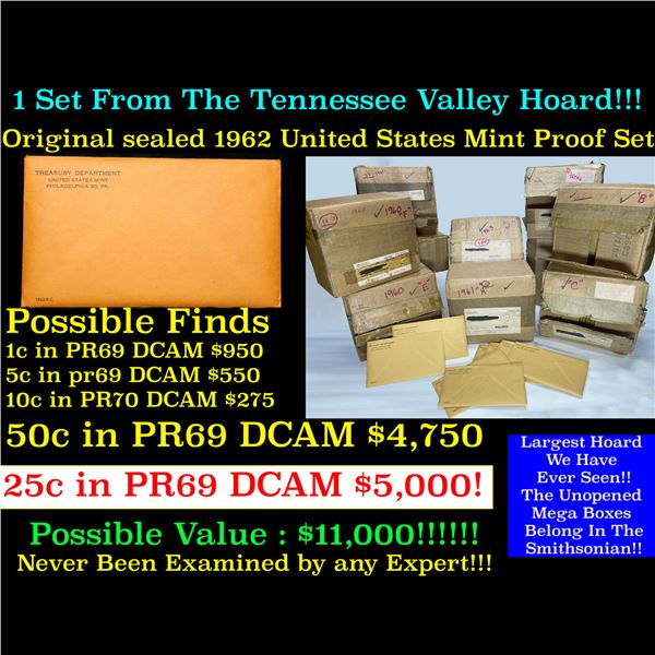 ***Auction Highlight*** Original sealed 1962 United States Mint Proof Set Set Tennessee Valley Hoard