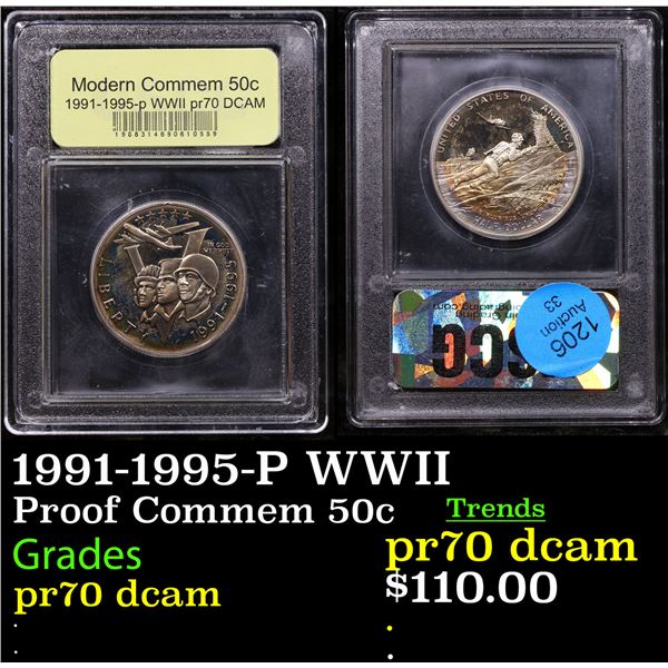 Proof 1991-1995-P WWII Modern Commem Half Dollar 50c Graded GEM++ Proof Deep Cameo By USCG