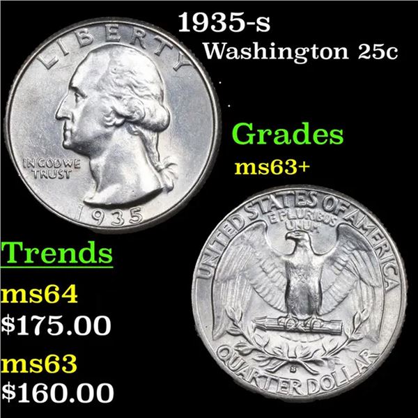 1936-s Washington Quarter 25c Grades Select+ Unc