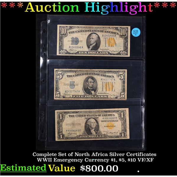 ***Auction Highlight*** Complete Set of North Africa Silver Certificates WWII Emergency Currency $1,