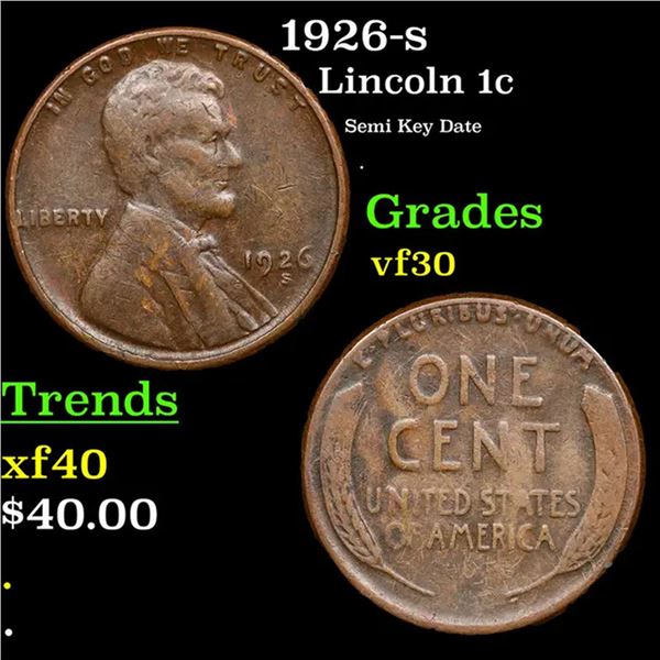 1926-s Lincoln Cent 1c Grades vf++