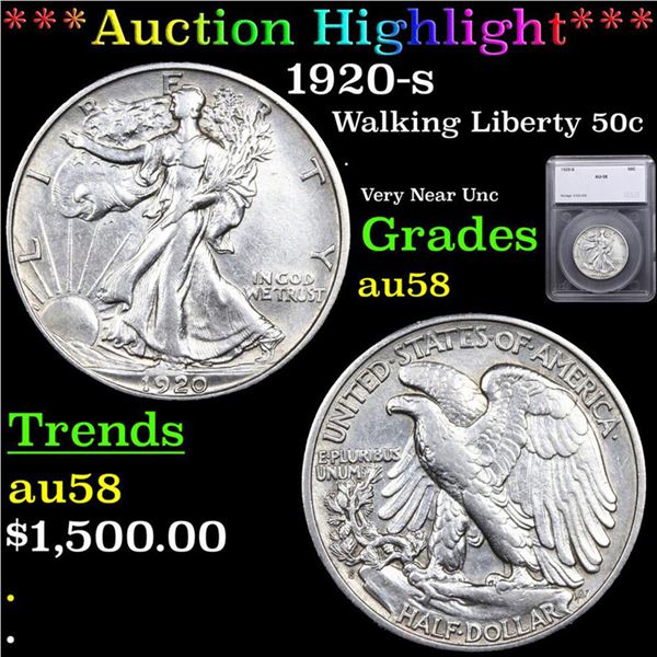 ***Auction Highlight*** 1920-s Walking Liberty Half Dollar 50c Graded au58 By SEGS (fc)