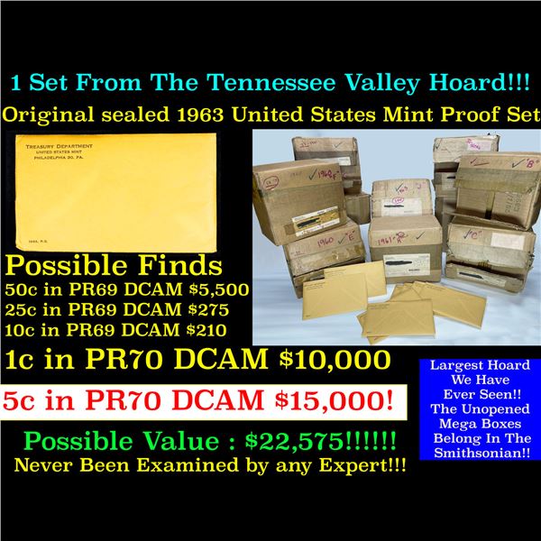 ***Auction Highlight*** Original sealed 1963 United States Mint Proof Set Set Tennessee Valley Hoard