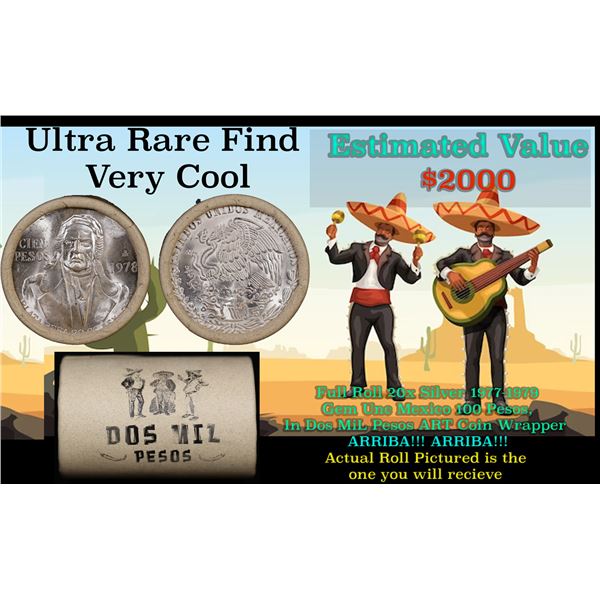 ***Auction Highlight*** ARRIBA! ARRIBA! Ultra Rare Full Roll 20x Silver 1977-1979 Gem Unc Mexico 100