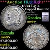 Image 1 : ***Auction Highlight*** 1834 Lg 4 Capped Bust Dime 10c Graded ms64+ By SEGS (fc)