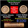 Image 1 : Mixed small cents 1c orig shotgun roll, 1918-s Wheat Cent, 1890 Indian Cent other end, Brinks Wrappe