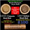 Image 1 : Mixed small cents 1c orig shotgun roll, 1918-d Wheat Cent, 1897 Indian Cent other end, Brinks Wrappe