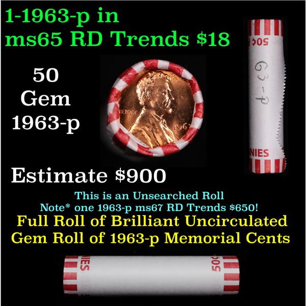 Shotgun Lincoln 1c roll, 1963-p 50 pcs Original Bank Wrapper.