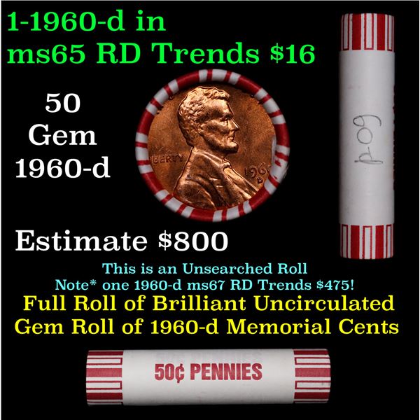 Shotgun Lincoln 1c roll, 1960-d 50 pcs Original Bank Wrapper.