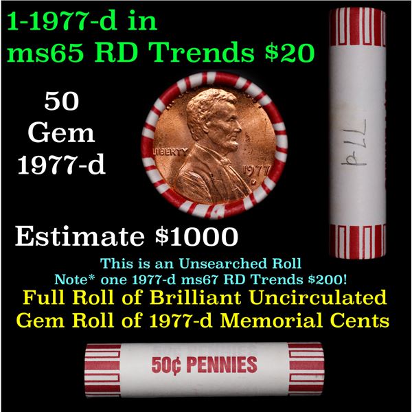 Shotgun Lincoln 1c roll, 1977-d 50 pcs Original Bank Wrapper.