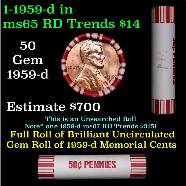 Shotgun Lincoln 1c roll, 1959-d 50 pcs Original Bank Wrapper.