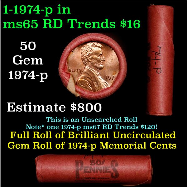 Shotgun Lincoln 1c roll, 1974-p 50 pcs Original Steel-Strong Wrapper.