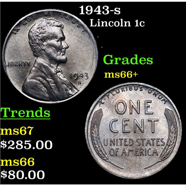 1943-s Lincoln Cent 1c Grades GEM++ Unc