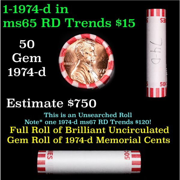 Shotgun Lincoln 1c roll, 1974-d 50 pcs Bank Wrapper.