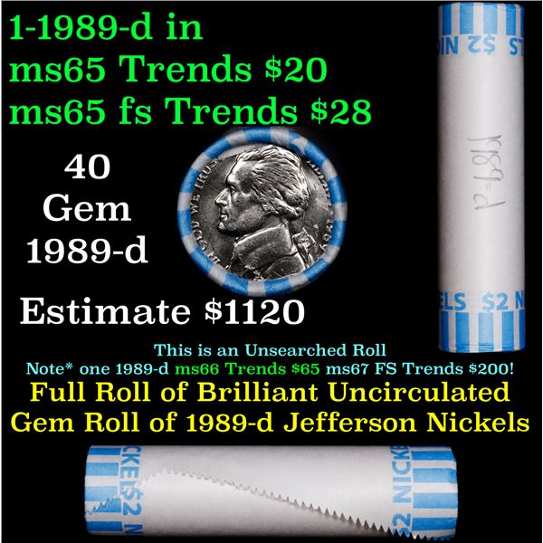 Shotgun Jefferson 5c roll, 1989-d 40 pcs Bank Wrapper