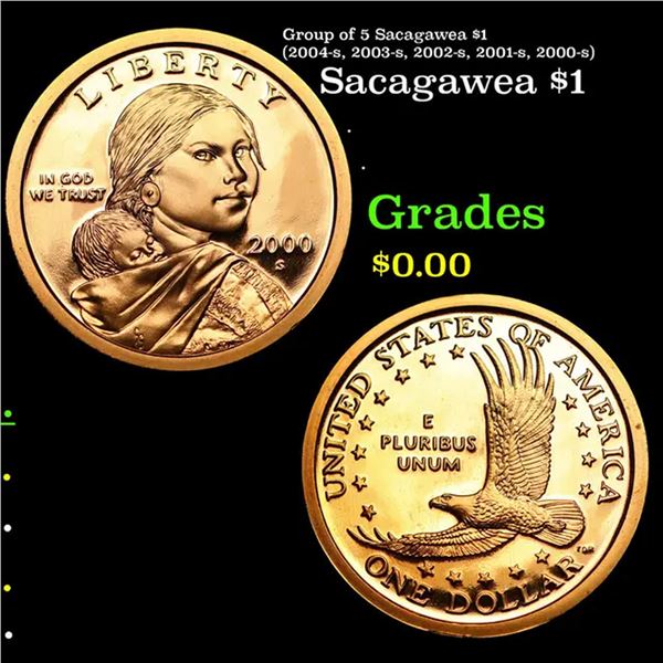 Group of 5 Sacagawea $1 (2004-s, 2003-s, 2002-s, 2001-s, 2000-s)