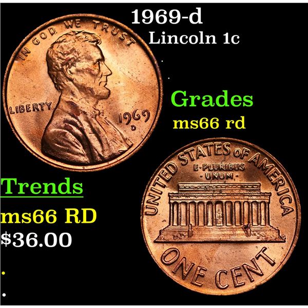 1969-d Lincoln Cent 1c Grades GEM+ Unc RD